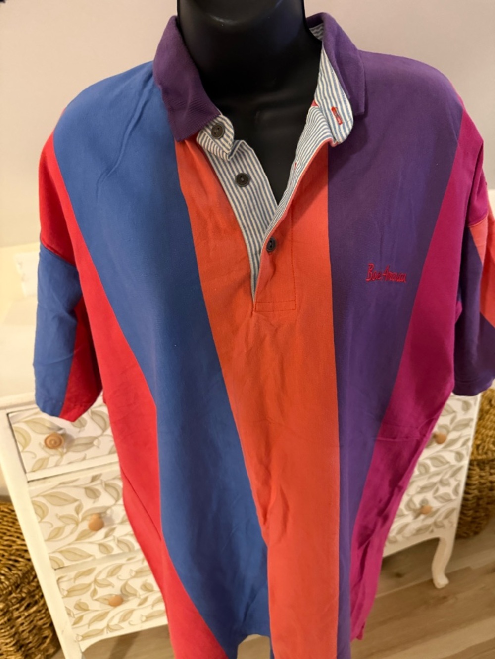 Vintage 90s Boss America Colorblock Rugby Polo in Red, Blue & Purple size medium